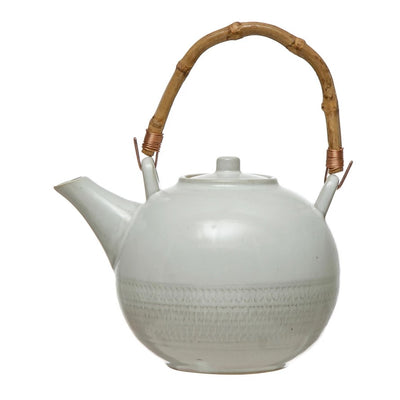 White Teapot with Bamboo Handle