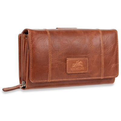 Cognac RFID Medium Clutch Wallet - Mancini Leather