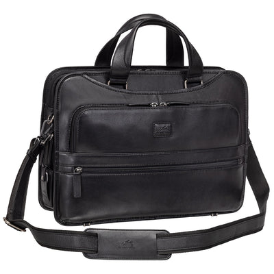 Milan Black Triple Compartment Briefcase - Mancini Leather