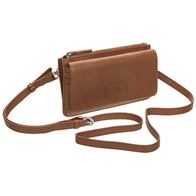 Pebbled Camel Cross Body Wallet - Mancini Leather
