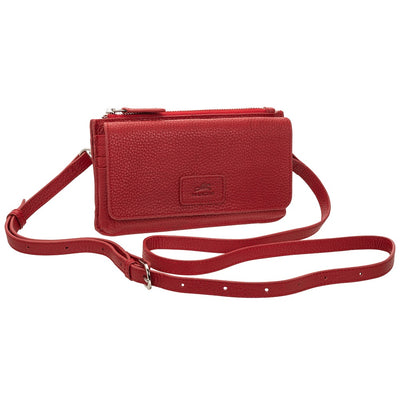 Pebbled Red Cross Body Wallet - Mancini Leather